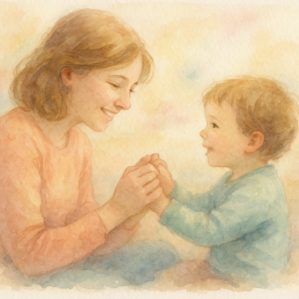 Madre y niño creciendo juntos emocionalmente - ilustración suave