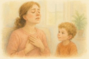 Madre lidiando con la sobrecarga emocional con serenidad - acuarela suave