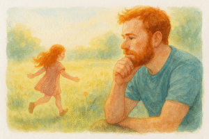 Padre siendo consciente de patrones familiares - ilustración en acuarela