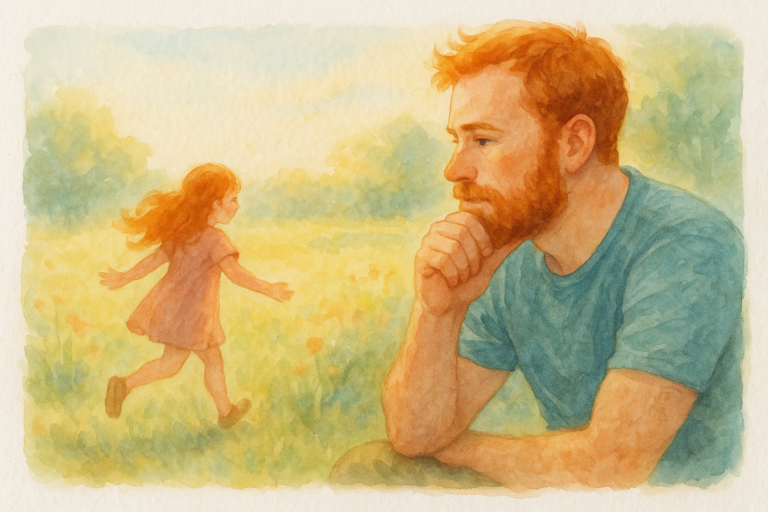 Padre siendo consciente de patrones familiares - ilustración en acuarela